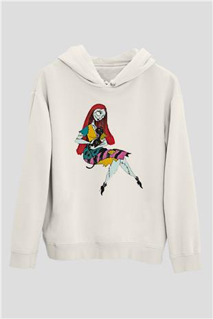 Halloween Baskılı Beyaz Unisex Kapüşonlu Sweatshirt