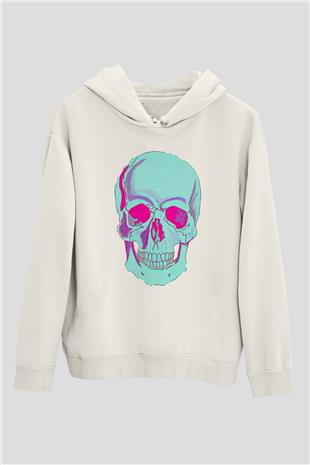 Halloween Baskılı Beyaz Unisex Kapüşonlu Sweatshirt
