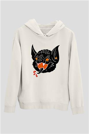 Halloween Baskılı Beyaz Unisex Kapüşonlu Sweatshirt