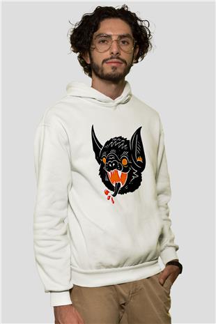 Halloween Baskılı Beyaz Unisex Kapüşonlu Sweatshirt