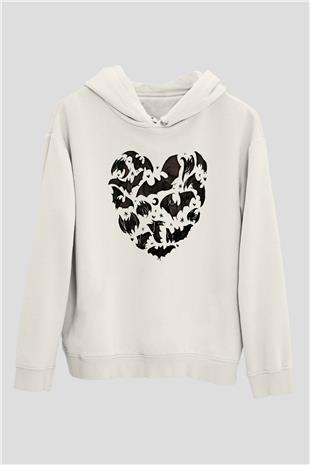 Halloween Baskılı Beyaz Unisex Kapüşonlu Sweatshirt