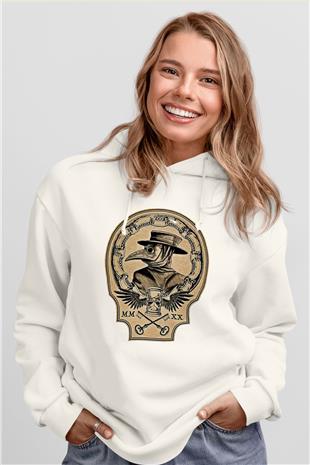 Halloween Baskılı Beyaz Unisex Kapüşonlu Sweatshirt