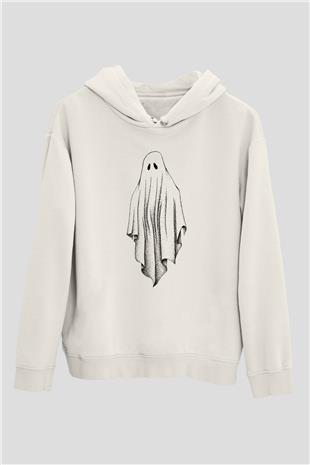 Halloween Baskılı Beyaz Unisex Kapüşonlu Sweatshirt