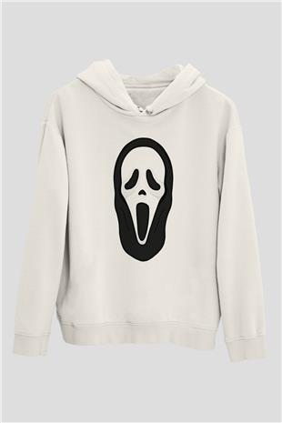 Halloween Baskılı Beyaz Unisex Kapüşonlu Sweatshirt