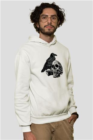 Halloween Baskılı Beyaz Unisex Kapüşonlu Sweatshirt