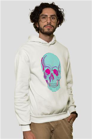Halloween Baskılı Beyaz Unisex Kapüşonlu Sweatshirt