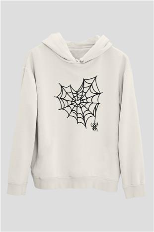 Halloween Baskılı Beyaz Unisex Kapüşonlu Sweatshirt