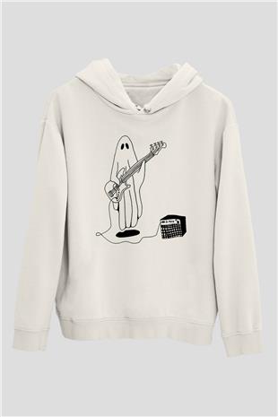 Halloween Baskılı Beyaz Unisex Kapüşonlu Sweatshirt