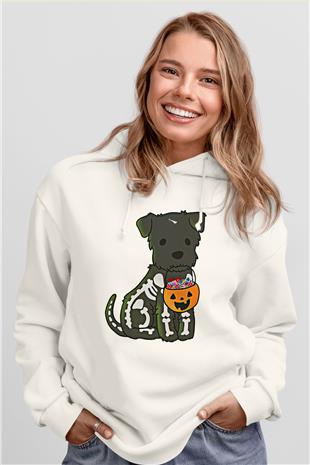 Halloween Baskılı Beyaz Unisex Kapüşonlu Sweatshirt