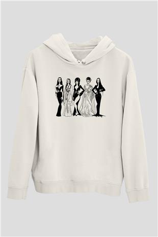 Halloween Baskılı Beyaz Unisex Kapüşonlu Sweatshirt