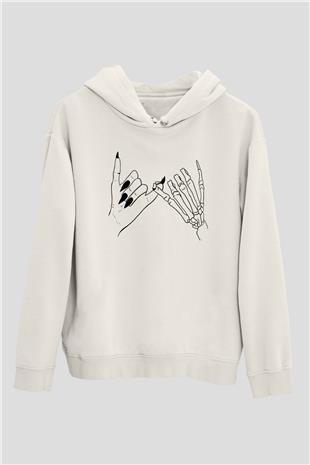 Halloween Baskılı Beyaz Unisex Kapüşonlu Sweatshirt