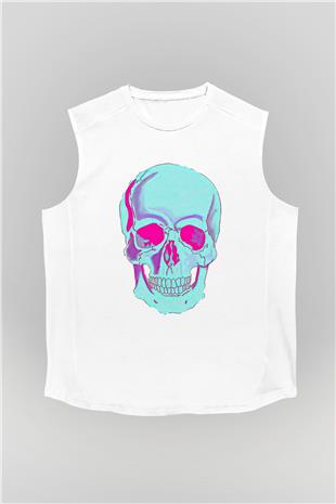 Halloween Baskılı Beyaz Unisex Kolsuz Tişört - Tshirt