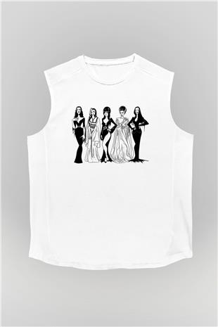 Halloween Baskılı Beyaz Unisex Kolsuz Tişört - Tshirt