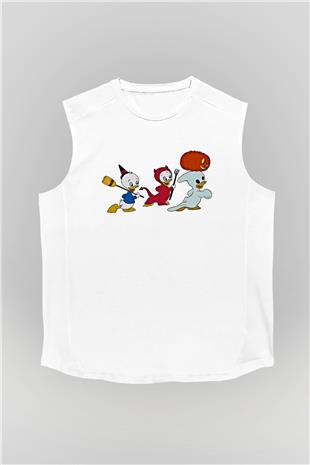 Halloween Baskılı Beyaz Unisex Kolsuz Tişört - Tshirt