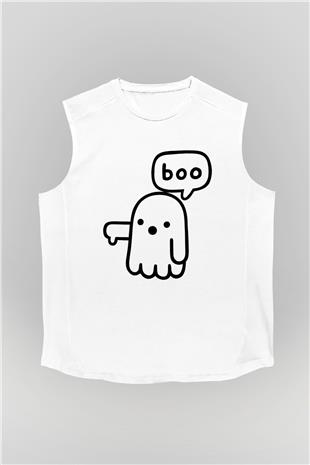 Halloween Baskılı Beyaz Unisex Kolsuz Tişört - Tshirt