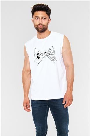 Halloween Baskılı Beyaz Unisex Kolsuz Tişört - Tshirt