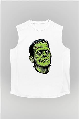 Halloween Baskılı Beyaz Unisex Kolsuz Tişört - Tshirt