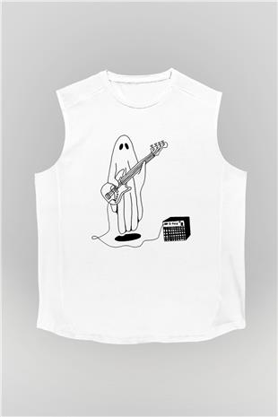 Halloween Baskılı Beyaz Unisex Kolsuz Tişört - Tshirt