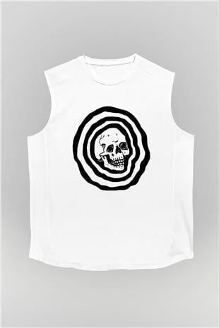 Halloween Baskılı Beyaz Unisex Kolsuz Tişört - Tshirt