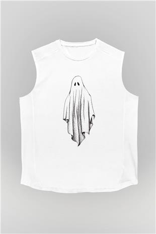 Halloween Baskılı Beyaz Unisex Kolsuz Tişört - Tshirt