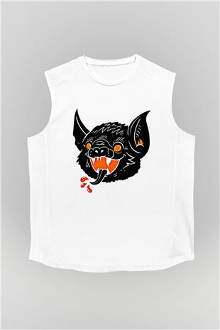 Halloween Baskılı Beyaz Unisex Kolsuz Tişört - Tshirt