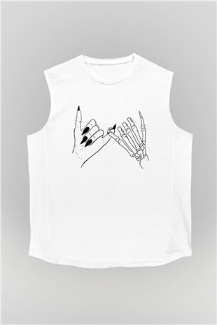 Halloween Baskılı Beyaz Unisex Kolsuz Tişört - Tshirt