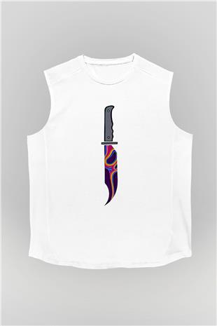 Halloween Baskılı Beyaz Unisex Kolsuz Tişört - Tshirt