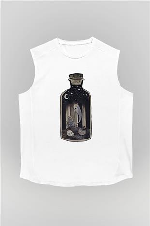 Halloween Baskılı Beyaz Unisex Kolsuz Tişört - Tshirt