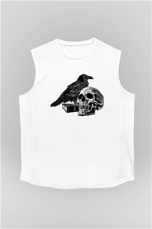 Halloween Baskılı Beyaz Unisex Kolsuz Tişört - Tshirt
