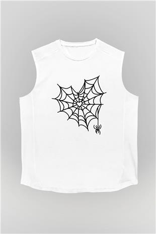 Halloween Baskılı Beyaz Unisex Kolsuz Tişört - Tshirt