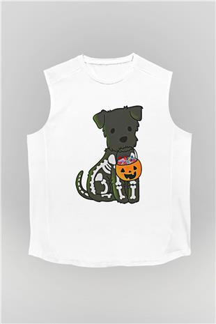 Halloween Baskılı Beyaz Unisex Kolsuz Tişört - Tshirt