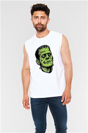 Halloween Baskılı Beyaz Unisex Kolsuz Tişört - Tshirt