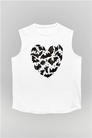 Halloween Baskılı Beyaz Unisex Kolsuz Tişört - Tshirt