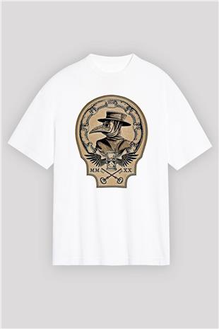 Halloween Baskılı Beyaz Unisex Oversize Tişört - Tshirt