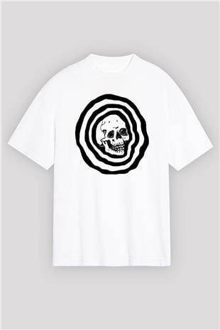 Halloween Baskılı Beyaz Unisex Oversize Tişört - Tshirt