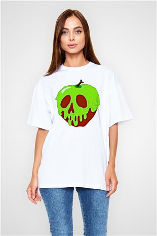 Halloween Baskılı Beyaz Unisex Oversize Tişört - Tshirt