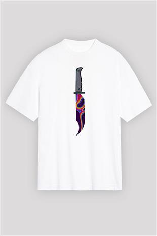 Halloween Baskılı Beyaz Unisex Oversize Tişört - Tshirt