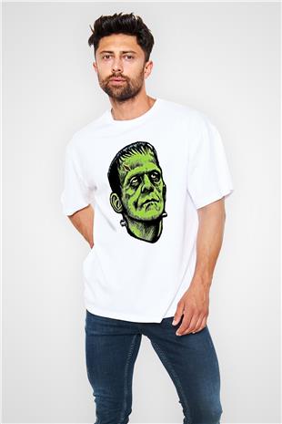 Halloween Baskılı Beyaz Unisex Oversize Tişört - Tshirt