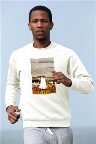 Halloween Baskılı Beyaz Unisex Sweatshirt