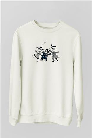 Halloween Baskılı Beyaz Unisex Sweatshirt