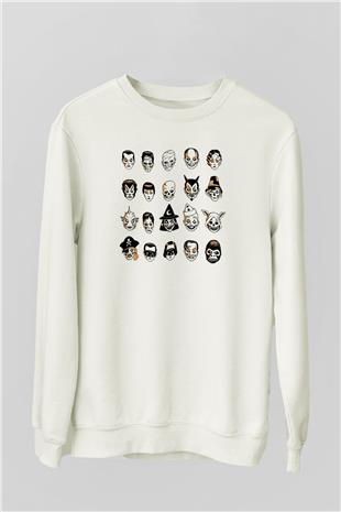 Halloween Baskılı Beyaz Unisex Sweatshirt