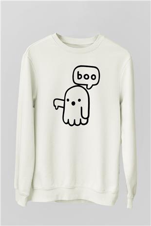 Halloween Baskılı Beyaz Unisex Sweatshirt
