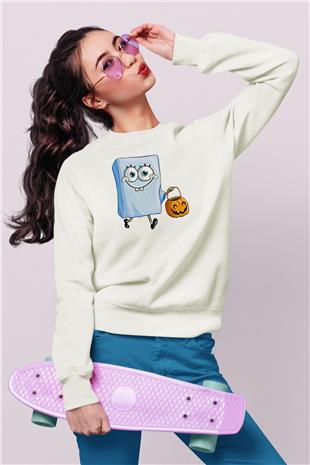 Halloween Baskılı Beyaz Unisex Sweatshirt