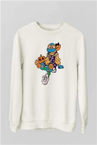 Halloween Baskılı Beyaz Unisex Sweatshirt