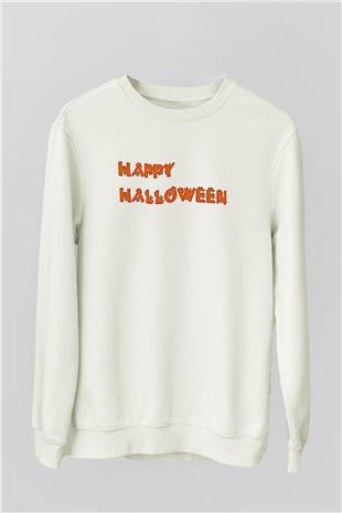 Halloween Baskılı Beyaz Unisex Sweatshirt