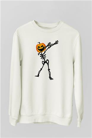 Halloween Baskılı Beyaz Unisex Sweatshirt