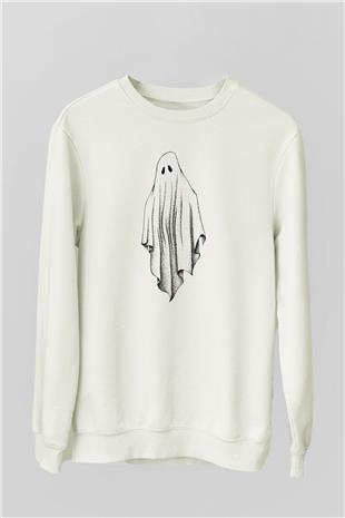 Halloween Baskılı Beyaz Unisex Sweatshirt