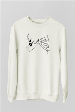 Halloween Baskılı Beyaz Unisex Sweatshirt