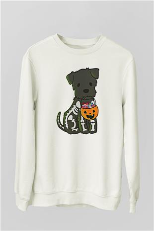 Halloween Baskılı Beyaz Unisex Sweatshirt