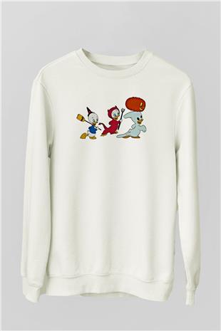 Halloween Baskılı Beyaz Unisex Sweatshirt